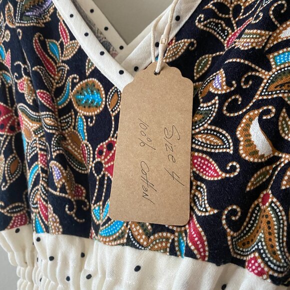 Handmade Children's 100% Cotton Multicolour Pattern Off White Polka Dot Dress - Picture 4 of 14